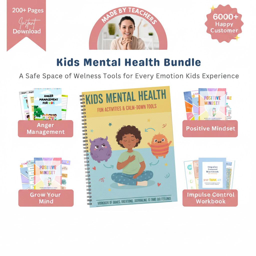 Kids Mental Health Bundle workbook and emotional regulation tools