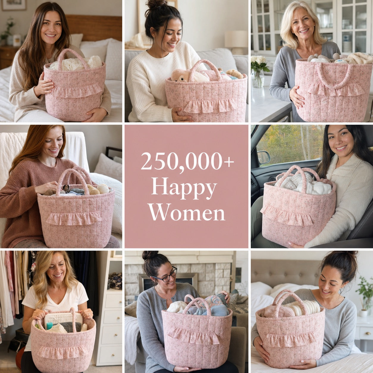 Customers using the pink quilted basket